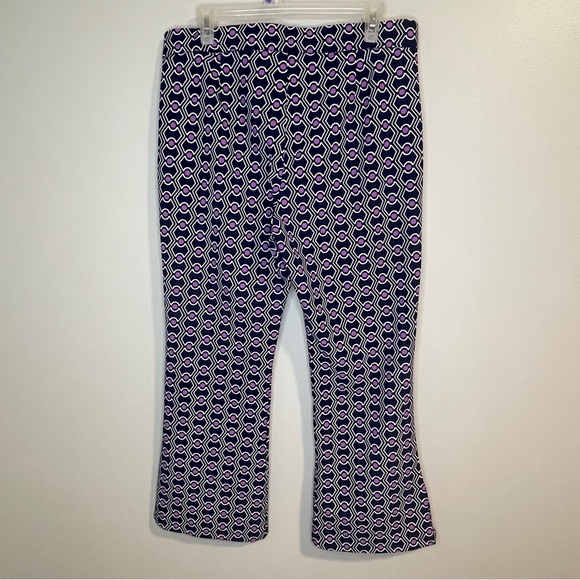 ZARA PANTS WOMEN'S CROPPED FLARED JACQUARD LEGGINGS NAVY PURPLE GEOMETRIC XL - Picture 7 of 8